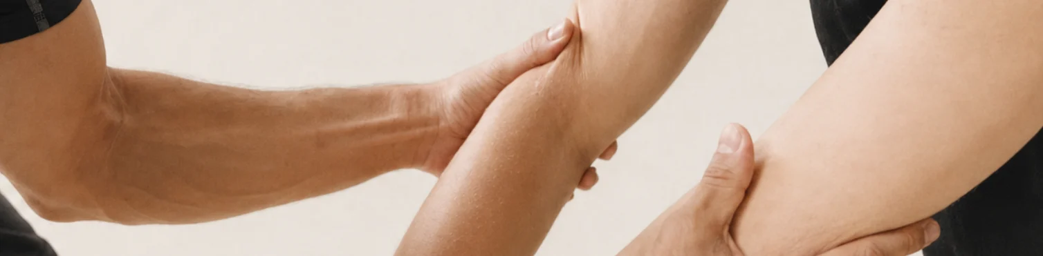 Hands connecting during partner movement practice