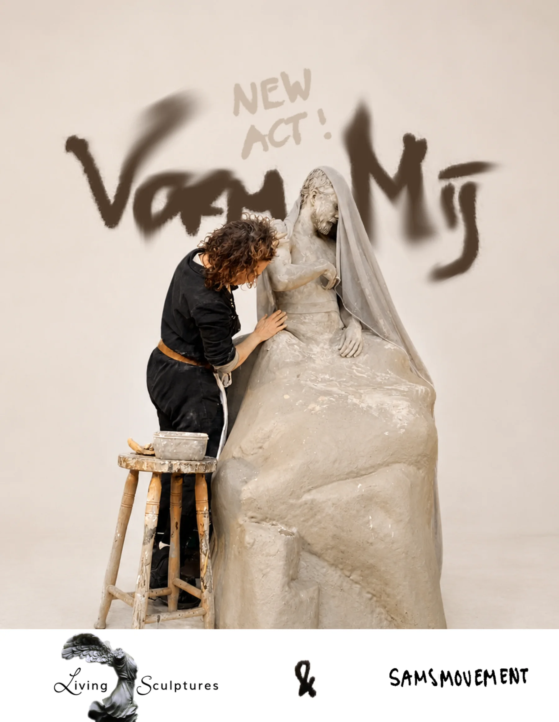 Vorm Mij performance poster showing a person shaping a large living clay sculpture